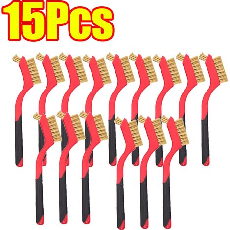 (C-15Pcs(5Set)) Brosse de nettoyage en laiton, métal laiton/acier inoxydable/nylon, adaptée aux hottes à gaz, dégraisse et élimine les taches, outil de nettoyage des plaques de cuisson (1/4)