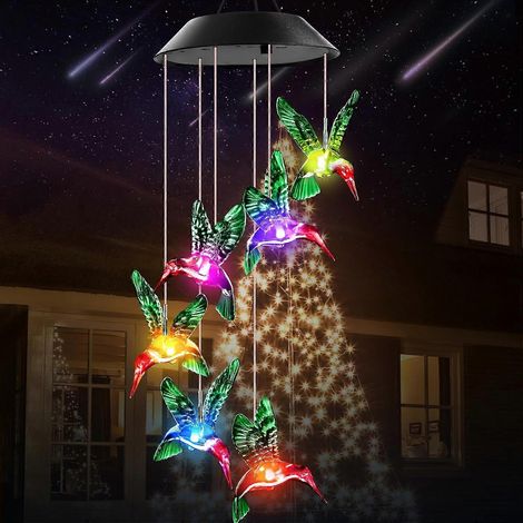 AURA Cadeaux pour femmes, Carillons éoliens solaires colibris, Cadeaux pour la fête des mères, Noël, Pâques, Décorations lumineuses pour jardin, cour et porche (1/5)