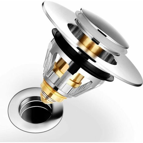 Universal Pop-Up-Abfluss for Waschbecken, Anti-Verstopfungs-Abflussfilter, Badewannenablauf und -klappe aus Edelstahl und Queenem Kupfer, Anti-Geruchs-Haarfilter für Waschbeckenlöcher (black) (1/4)