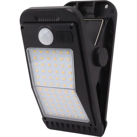 Lampe solaire à pince USB avec batterie intégrée, 72 LED, lumière blanche, pour extérieur (cour, jardin, terrasse). Détection de présence. (1/5)