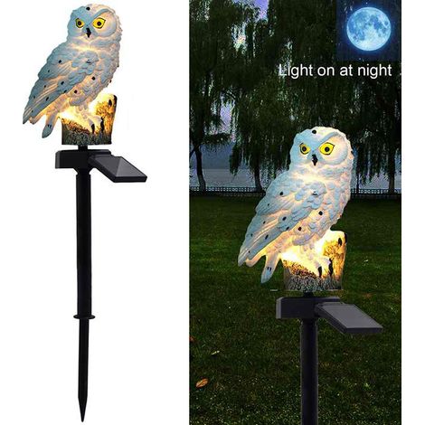 Lampe d'ornement d'animal de hibou de jardin de chemin de jardin de lumière LED d'énergie solaire imperméable, blanc (1/5)
