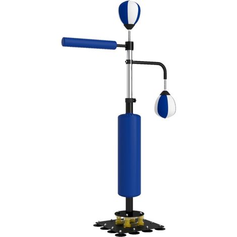 Support d'entraînement boxe vertical-2 balles-barre rotative-coussin de frappe-hauteur réglable-acier-bleu-107x34x140-205(cm) (1/5)