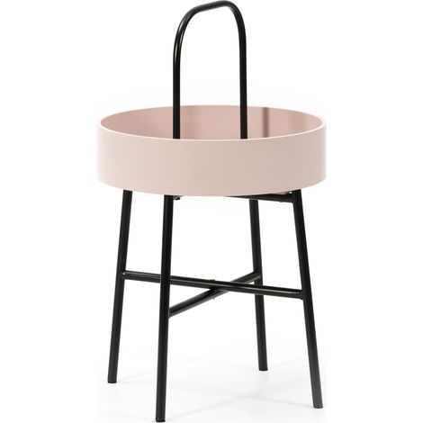 Tavolino da caffè Rotondo Jaipur con Piano d'appoggio in MDF Rosa e Struttura Metallica Color Nero Opaco/Diametro: 40 cm (1/3)
