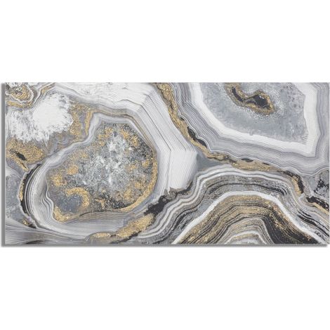 Dipinto su tela Cave astratto effetto agata grigio e oro 120x60 cm (1/5)