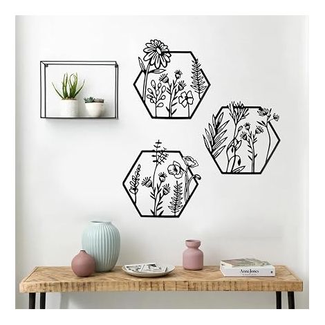 Deco Murale Metal,Fleurs Decoration Murale Metal,Décoration Murale en Métal Noir,Minimalisme Art Ligne Fleur Murale Decorative pour Chambre,Salon,Bureau,Deco Mural,Decoration Mural (1/5)