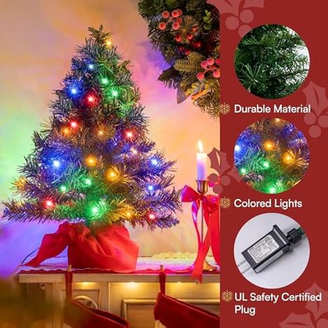 Petit sapin de Noël de table avec lumières LED multicolores, décorations de Noël artificielles pré-illuminées, mini sapin vert lumineux pour décorations de Noël, décoration de fête d'intérieur (1/4)