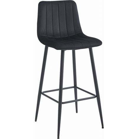 Sgabello da bar Pozza in velluto nero con gambe in acciaio (1/5)
