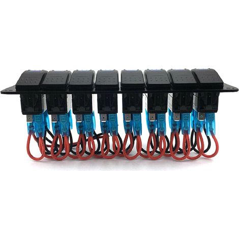 Ej.Life 8-Positionen-Wippschalterfeld für Boote, 12 V/24 V wasserdichtes LED-Panel für Wohnmobil, LKW, Boot, Ein-/Aus-Schalter, Leistungsschalter mit blauer Kontrollleuchte (1/5)