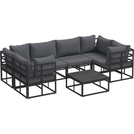 Maison Exclusive - Ensemble de canapé de jardin avec coussin 7 pcs Noir Aluminium (1/5)