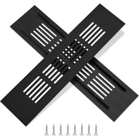 Grille d'aération en Aluminium Grille de Ventilation Rectangulaire avec Vis pour la Ventilation des Placards et des Chambres 20 x 5cm Noir 2 Pièces (1/5)