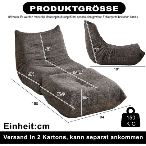 Canapé Togo avec repose-pieds, fauteuil lounge sans accoudoirs, pouf style Togo, chaise cheminée à mémoire de forme, canapé bas confortable pour salon, chambre, gaming et bureau (1/4)