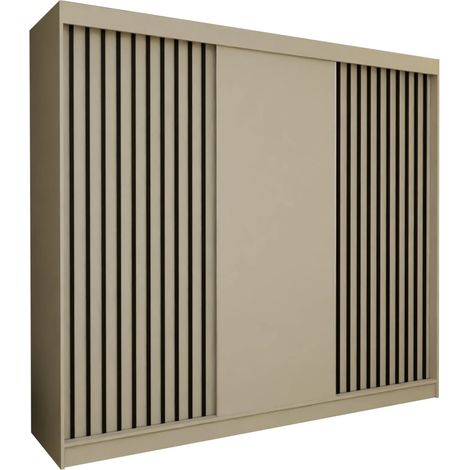 AX LIVING Cabinio Schwebetürenschrank Beige 240 cm Schwarze Lamellen
