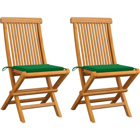 Lot de 2 Chaises/Fauteuils de jardin avec coussins vert Bois de teck massif -TF60212 (1/5)