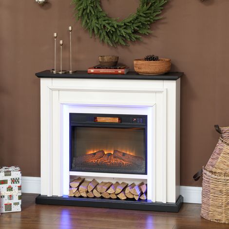 Caminetto elettrico da 1800 W, caminetto decorativo finto con luci LED RGB, effetto fiamma, mensola, 105 x 27 x 97 cm, nero (1/5)
