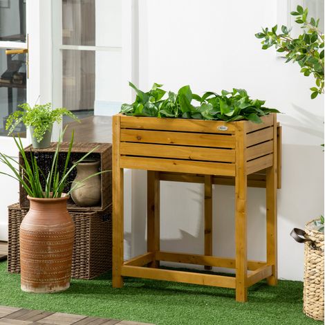Mesa de cultivo elevada con mesa plegable madera OKMYHOME (1/4)