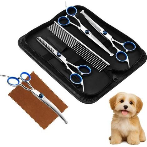 Kit de ciseaux de toilettage pour chiens, ciseaux de toilettage pour chiens, embouts de sécurité ronds inclus, ciseaux à effiler, ciseaux multi-usages (1/5)