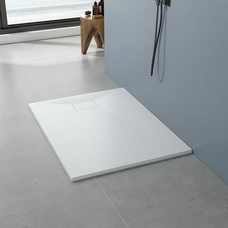 Duschwanne Weiß 120x90 cm Duschtasse Rutschfeste Schieferoptik, Sheet-Molding-Compound(SMC), Zuschneidbar, Abdeckung Siphon/ablaufgarnitur nicht Inklusive (1/5)