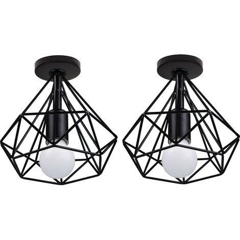 – Plafonnier industriel en cage diamant noir – Métal – Douille E27 – Tension 220-240V – Taille abat-jour 20x20cm – Pour cuisines et couloirs (1/4)