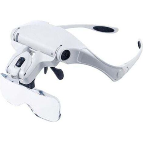 Lunettes loupe avec lumière mains libres, bandeau lupen avec 2 lumières LED pour loisirs, lecture, 5 objectifs interchangeables (1,0 x à 3,5 X) A+