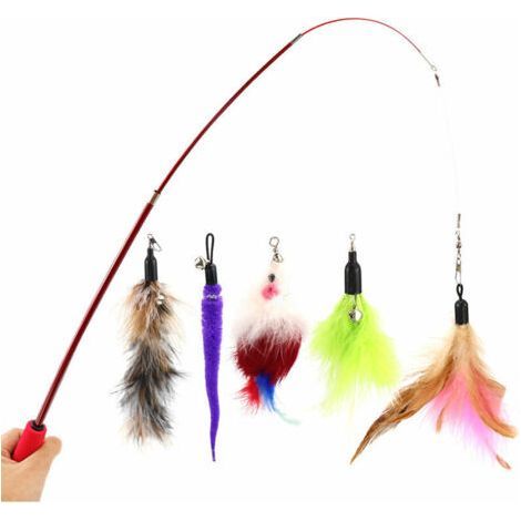 Ensemble de jouets pour chat 5 pièces Bâton de chat drôle Bâton de jouet pour chat Bâton de chat rétractable Poil de chat interactif (1/5)