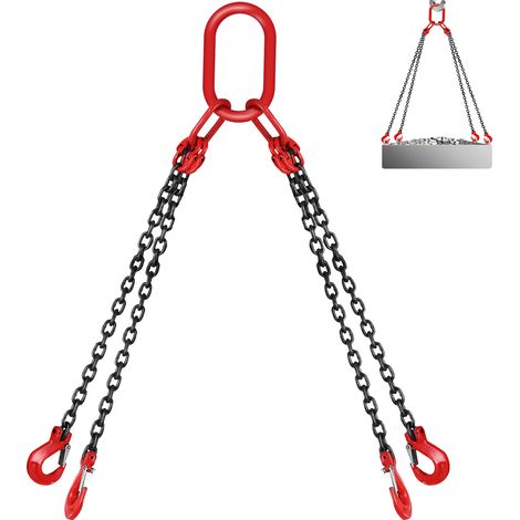 Mophorn Eslinga de cadena de 5/16" x 5 pies, polipasto de motor G80 con ganchos, capacidad de 11 000 lb, ganchos de agarre de 4 patas para elevación de motor