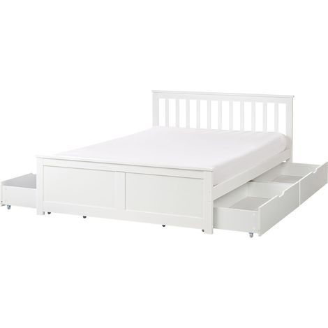 Bed with Storage Drawers Pine Wood OLENDON 140 x 200 cm (EU Double) White (1/5)