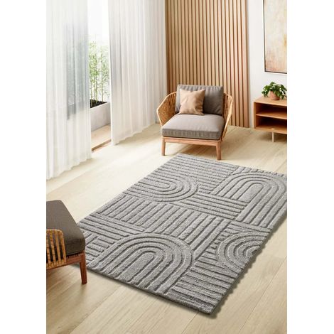 ATTICGO Tapis géométrique avec relief JUNO 06 Gris 64x120 cm (1/5)