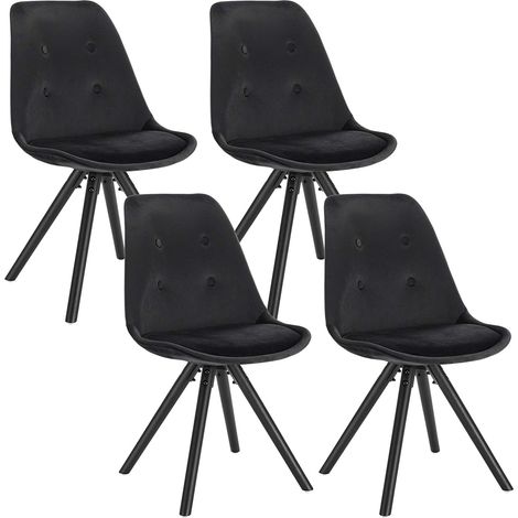 Lot de 4 Chaises de salle à manger WOLTU, siège en Velours, Chaise de cuisine, pied en Bois, Noir (1/4)