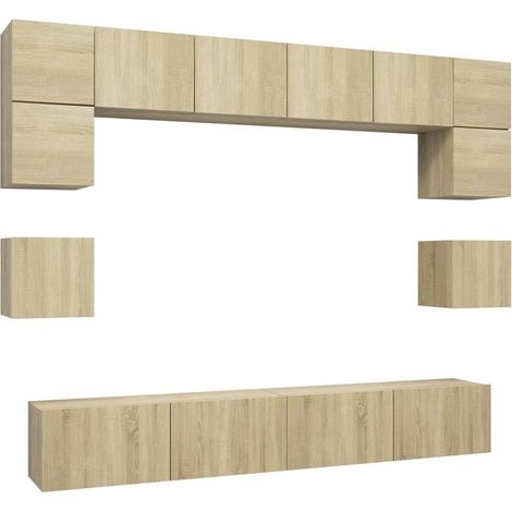 Conjunto de muebles mueble aparador TV televisión salón dormitorio salón 8 piezas roble sonoma madera contrachapada marrón 020024346