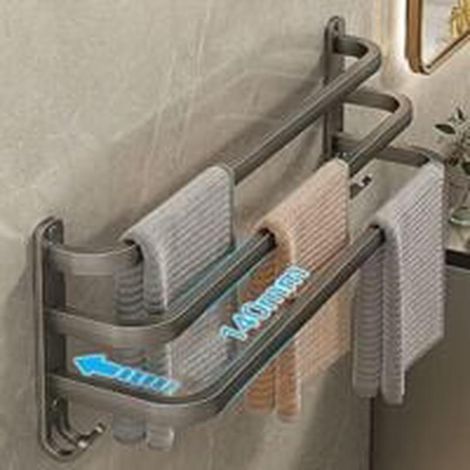 Porte-serviettes double mural gris, 30 cm, sans perçage, pour salle de bain et cuisine (1/2)