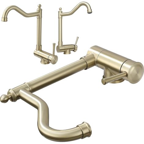 Retro Robinet Cuisine Rabattable Vintage Doré Mitigeur Cuisine Rabattable En Acier Inoxydable Robinet Cuisine Evier Rabattable Sous Fenetre (1/5)