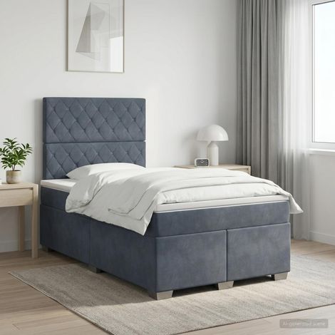 vidaXL Lit boxspring avec matelas Gris foncé 120 x 200 cm Velours (1/5)