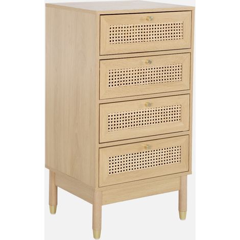 Cassettiera in legno e canna con 4 cassetti