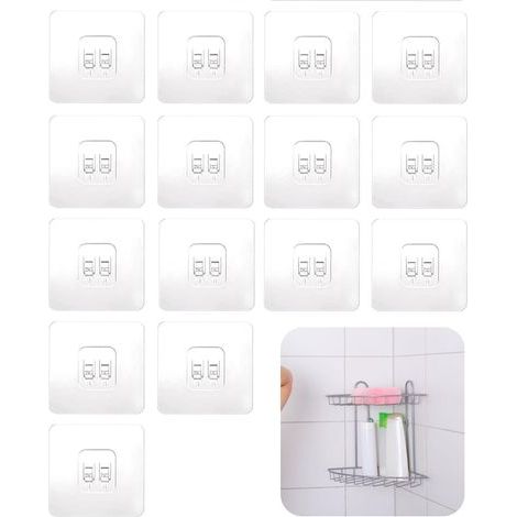 Lot de 15 Crochet Adhésif Sans Perçage Transparent Plastique Pour Étagère Douche Cuisine Salle De Bain (1/5)