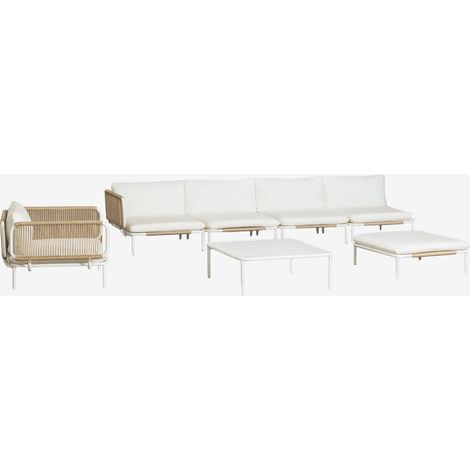 Set da giardino con divano modulare angolare a 4 pezzi, tavolino da caffè, pouf e poltrona in acciaio Roubly SKLUM            