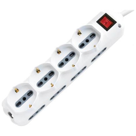 Multipresa con Cavo 1,5m e 12x Prese 10/16A (8x Laterali Bipasso + 4x Frontale Bipasso/Schuko), Spina 16A e Interruttore Colore Bianco (1/3)