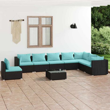 Salon de jardin 9 pcs Ensemble Table et Chaise de Jardin - avec coussins Résine tressée Noir BV123673 - BonneVie (1/5)