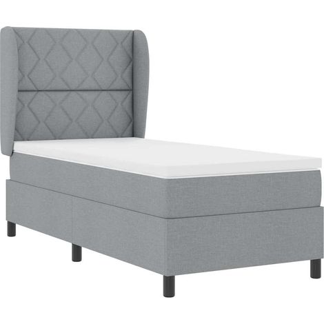 Box Spring Bed with Headboard Light grey 100 x 200 cm Fabric vidaXL (1/5)