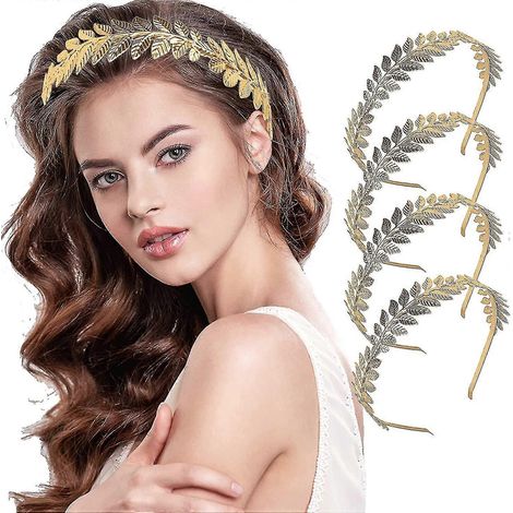 Couronne de laurier dorée (4 pièces), serre-tête grec en feuille d'or, couronne de déesse, serre-tête en feuille d'or pour mariage, fête, carnaval, pour enfant et adulte (1/5)