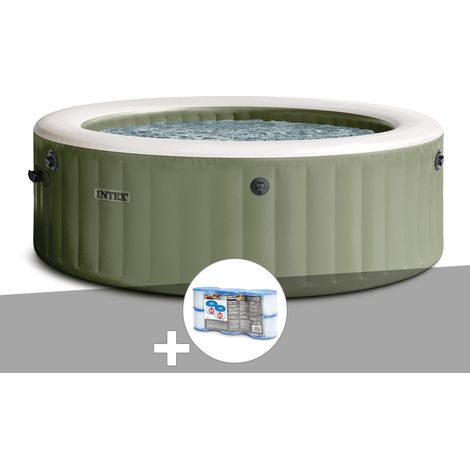 Kit spa gonflable Intex PureSpa Olive rond Bulles 4 places + 6 filtres