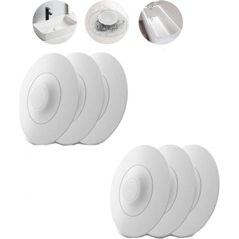 Tappo universale per vasca da bagno, tappo per lavandino con filtro per capelli, filtro di scarico in silicone, bianco, 6 pezzi (1/5)