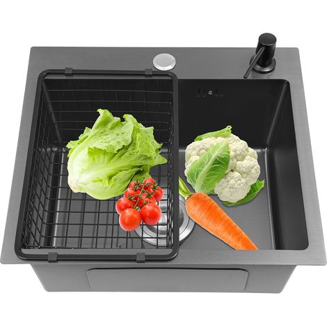 Évier de cuisine rectangulaire en acier inoxydable 304 40 x 45 cm - 1 bac - Avec panier d'évacuation - Rectangulaire - En acier inoxydable - Rectangulaire (1/5)