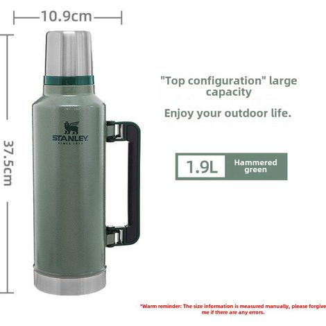 Beyamis STANLEY Stanley Thermos grande capacité pour homme, en acier inoxydable 304 de haute qualité, avec couvercle (Vert martelé - 1,9 l, par défaut) (1/5)