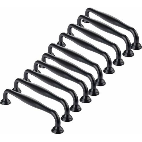 10 x Türgriffe, 128 mm Mittenabstand, schwarzer Stab, für Küche, Schrank, Schublade, Schlafzimmer