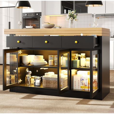 Mesa cocina extensible con LED y almacenaje OKMYHOME (1/5)