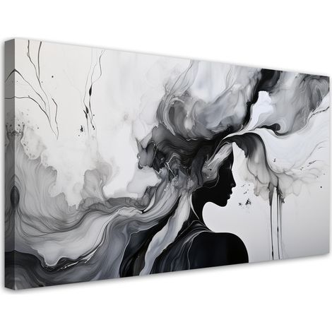 Tableau déco Femme Abstraction Noir et blanc Encre 100x50 (1/5)