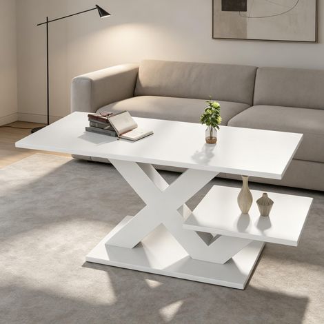 Table basse 100x48x45 cm en MDF blanc, gain de place pour salon moderne FloraGrace (1/5)