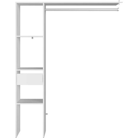 Concept-Usine – Dressing blanc penderie 138 x 40 x 180 cm – 3 étagères 35 cm – 1 tiroir – Tube penderie acier galvanisé