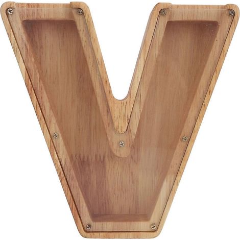 Tirelire en bois en forme de lettre V, grande tirelire pour pièces de monnaie avec motif ajouré