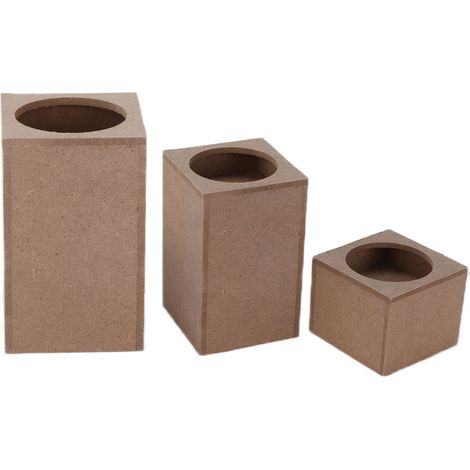 3 pièces Porte-bougies en Bois Rustique Naturel, Support Bougie Carré pour Décoration Fête Maison Cadeau